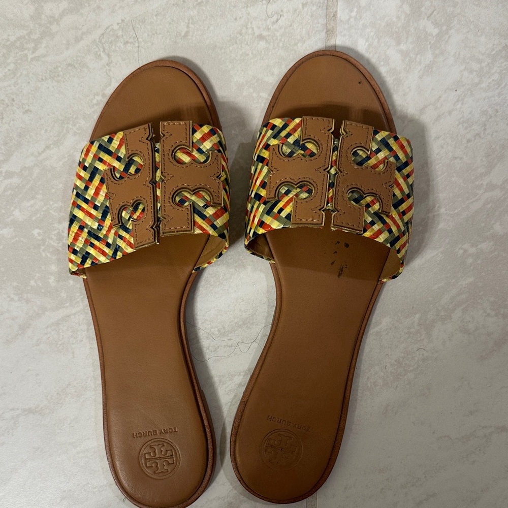 Tory Burch Women's Woven Yellow and Black Sandals